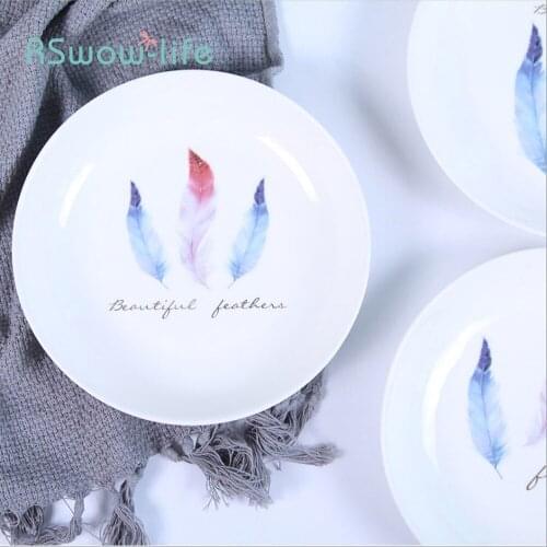 Creative Feather Ceramic Disc Serving Dishes Home Food Western Steak Plate Ceramic Tableware For Kitchen Supplies