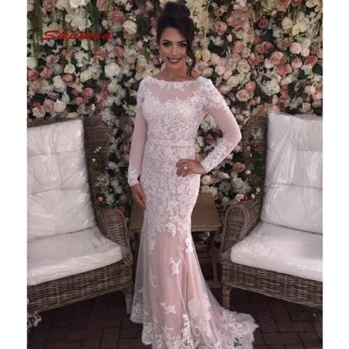 Long Sleeve Lace Mermaid Prom Dresses Party Plus Size Women Tulle Formal Evening Dresses Gowns for Graduation