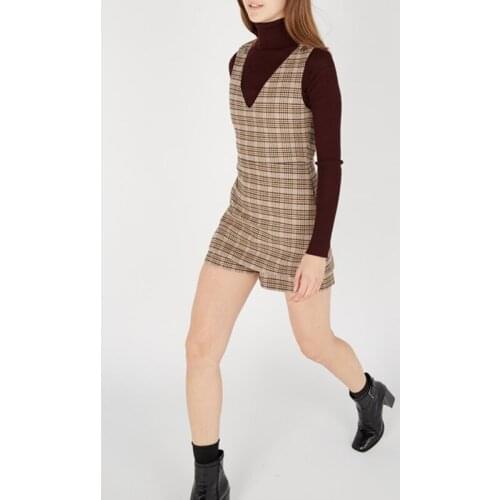 Patads light luxury French autumn and winter Plaid sleeveless V-neck one-piece skirt pants irilo co00082