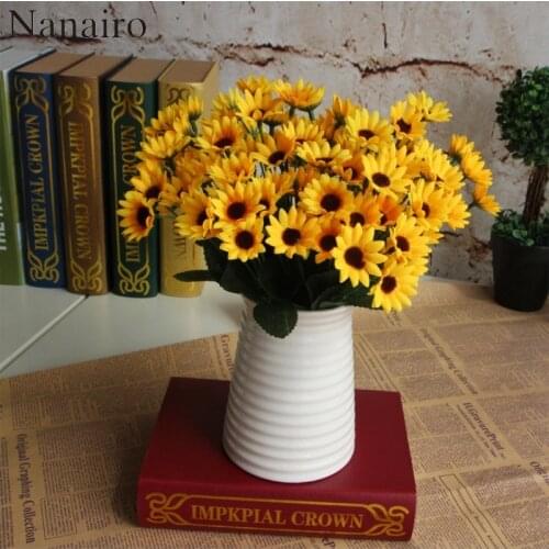 Mini 22 Heads Sunflower Flower Bouquet European Rose Silk Flower Rose Bouquet Wedding Home Decoration Cheap Artificial Flower