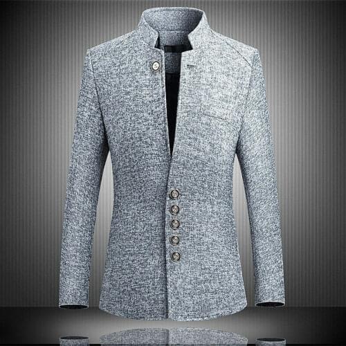 Mens Business Blazer Coat Chinese Tunic Suit Single Breaste Collar Jacket Good Long Sleeve Stand Collar Fashion Leisure 2020