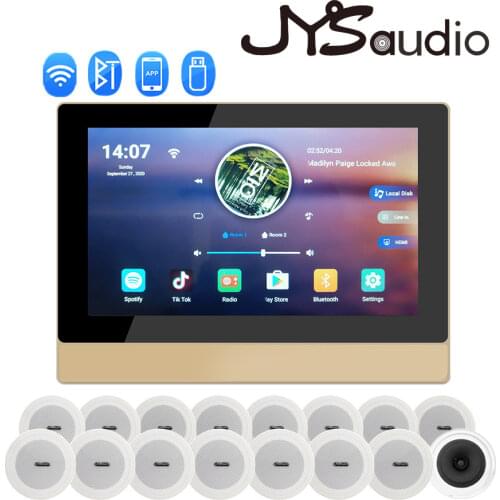 Touch Screen Wall Sound Amplifier Android 8.1 Bluetooth WiFi Stereo Radio HiFi PA Ceiling Speaker Home Audio Background System