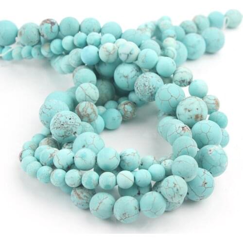 Natural Matte Dull Polish Blue Turquoises Stone Beads Loose Spacer Beads Making For Jewelry DIY Bracelet Necklace 4 6 8 10mm 15"