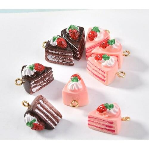 New Arrival 50pcs/lot 19*12mm 3D Sweety Fruit Strawberry Cake Shape DIY Jewelry Charms Kawaii Resin Cabochon Earring Pendant