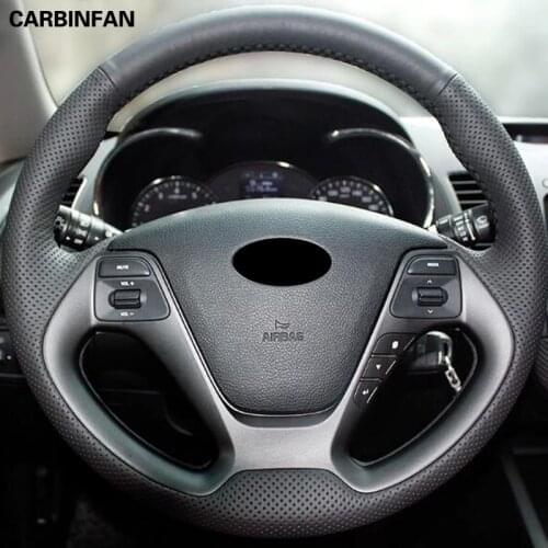 Black Genuine leather Hand-stitched Steering Wheel Cover Suede For Kia K3 2013 Kia K2 2015 Kia Ceed Cee'd 2013 2014 Kia Cerato