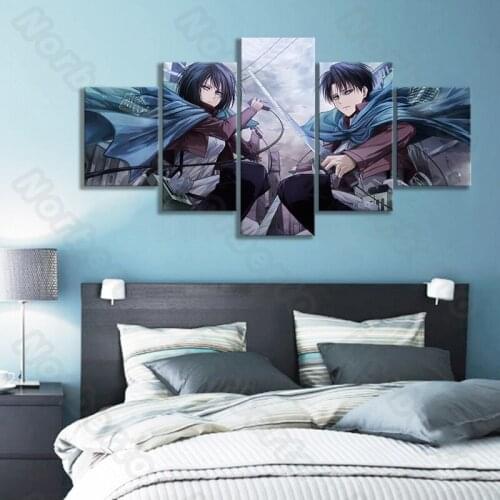 5Pcs Poster Modern Style Canvas Painting Wall Poster Anime Cartoon Pictures Attack On Titan for Livng Room Boys Bedroom Decorat