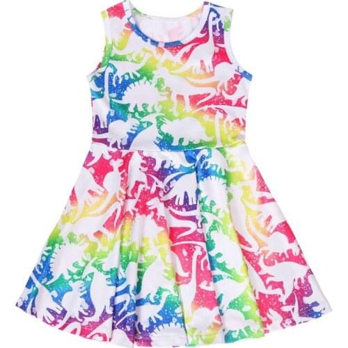 Girls Dresses Childrens Clothes Summer Baby Girl Princess Dress Cute Cartoon Dinosaur Print Sleeveless Dress Birthday Gift