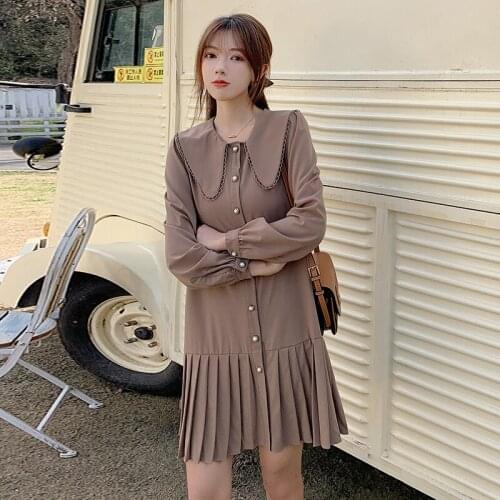 Will spot the autumn new French sweet doll led to receive show thin pleated dress ~ waist belt