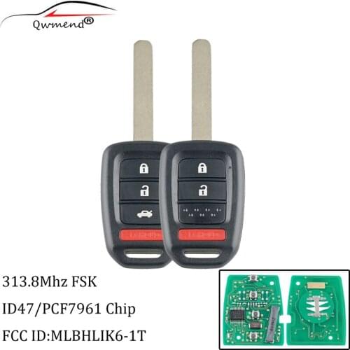 QWMEND 3/4Buttons Remote key For Honda MLBHLIK6-1T 313.8Mhz PCF7961 Chip For Honda Accord Sport Accord LX Civic 2013 2014 2015