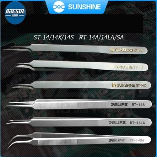 RELIFE ST-14/14X/14S/ RT-14A/14LA/SA Stainless Steel Extension Tweezers Repair Precision Straight Tweezers Curved Tweezers