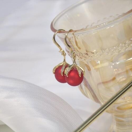 14k Real Gold Fashion Jewelry Korea Long Red New Year Pearl Earrings for Woamn Holiday Daily Simple Elegant Earring