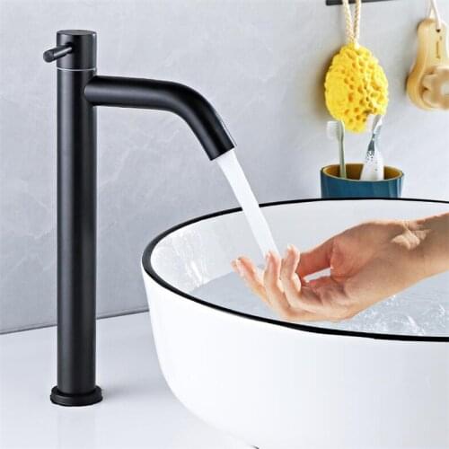 Single Cold Basin Faucets Brass Sink Water Taps Deck Mounted Copper Lavatory/Bathroom/Kitchen Crane Vessel Free Shipping Black