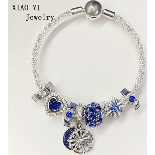 XIAOYI jewelry 100% s925 2019 winter Christmas blue stars fireworks snowflake temperament personalized bracelet female