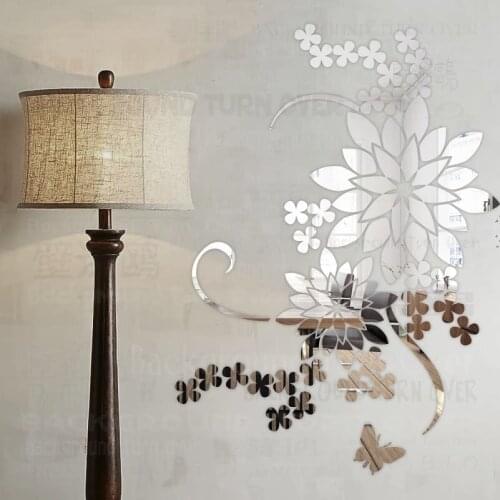 Mirror Wall Stickers Sticker Home Decor Room Decoration House Decorative For Kids Rooms Mirrors Butterfly Flower Petals R066