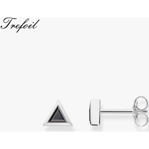 Ear Stud Triangle Black,925 Sterling Silver Fashion Jewelry Trendy Brincos Gift For Women Girls 2018 New Stud Earrings