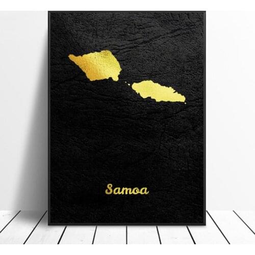 Golden Map Samoa Canvas Wall Art Print Modern Poster Wall Pictures Living Room Decor