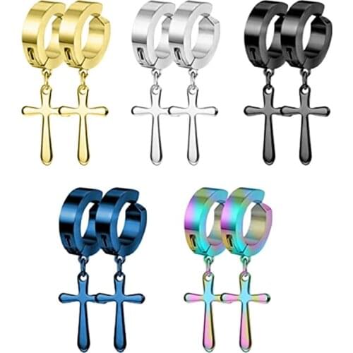 2PCS Fashion Cross Stud Earrings Earplugs Religious Punk Jewelry Stainless Steel Anti-allergic Pendentes Men Women