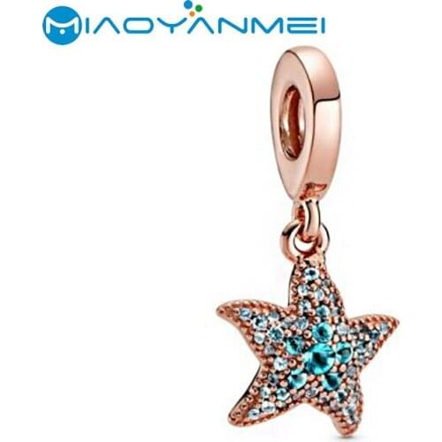 2020 Summer Silver 925 Jewelry Beads Rose Gold Pentagram Starfish Dangle Charm Fit Original Pandora Bracelets Women DIY Fashion