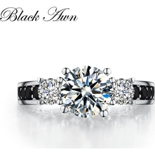 2020 Luxury Black & White Silver Eternity 925 Sterling Silver Jewelry Trendy Wedding Rings for Women Engagement Ring Bijoux C098