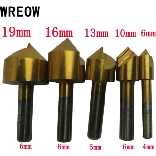 5Pcs Metric 6mm-19mm Single Flute 90 Degree Edge Chamfer Cutter Chamfering Drilling End Mill Drill Set Countersink Drill Bit