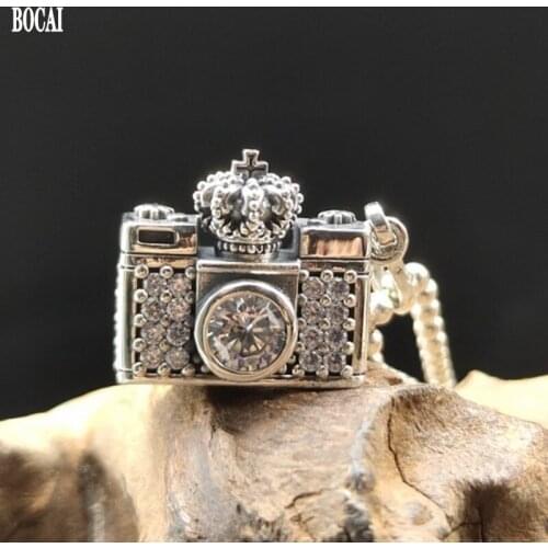 BOCAI 2021 Fashion Crown Camera Pendant for Men New Real s925 Silver Fashion Retro Small Pendant Woman Pendant Birthday Gift