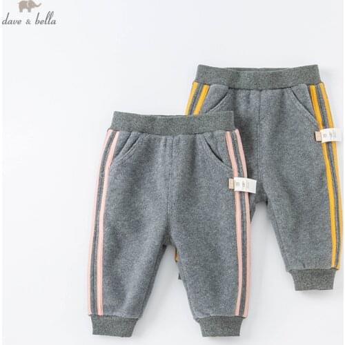 DBJ19764-2 dave bella winter baby unisex fashion striped pants children full length kids boy girl pants infant toddler trousers