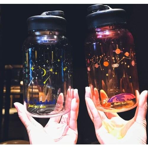 Creative Blue Sky Glass Water Bottle Fashion Gradient Color Sport Bottles Portable Leak Proof With Tea Filter Drinking Bottles