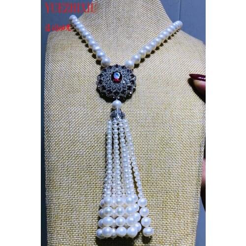 Chain long round accessories pendant necklace tassel necklace 8-9mm fresh water pearl tassel 4-9mm