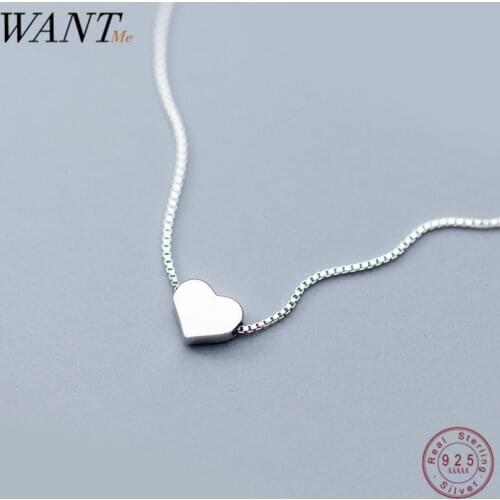 WANTME Genuine 100% 925 Sterling Silver Minimalist Love Heart Pendant Charm Necklace for Women Office Accessories Jewelry Gift
