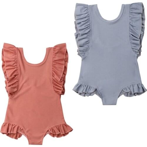 Toddler Kids Baby Girl Swimwear Ruffles Sleeveless Solid Summer Swimsuit One Piece Bathing Swimming Suit 1-6T