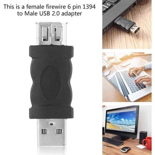 Firewire IEEE 1394 6 Pin Female to USB 2.0 Type A Male Adaptor Adapter Cameras Mobile Phones MP3 Player PDAs Black