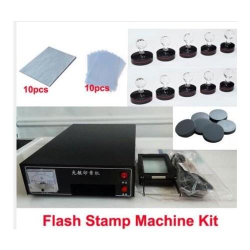 3 lamps 110V/220V Photosensitive Portrait Flash Stamp Machine Kit Self-inking Making Seal 10Pcs Holder Film Pad (NO Ink)