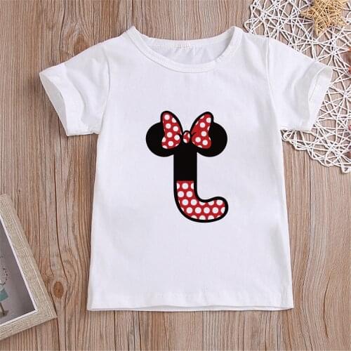 Disney Custom Name Letter Combination Boy Girls Tshirts For Kids Fashion Minnie Mouse Font K L M N O Childrens Clothes Dropship