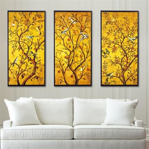 HAOCHU Branch Tree Natural Picture Canvas Painting Flower Bird Fruit House Poster Wall Art Backdrop Living Office Bedroom Decor