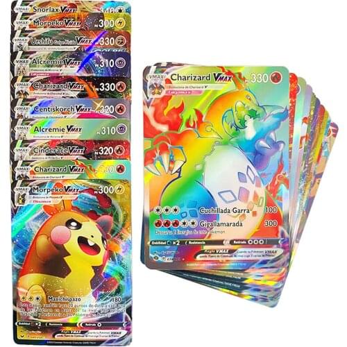 Spanish Pokemon Cards VMAX Cards Charizard Pikachu Spain Pokémon Shining Card Espanol Display Playing Game Childern Kid Toy Gift