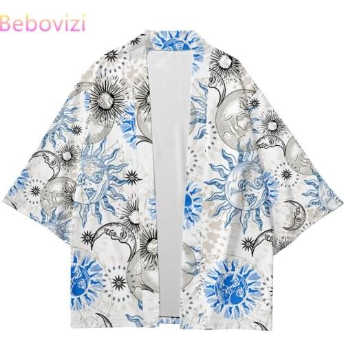 Plus Size 6XL Sun Moon Print Beach Japanese Style Kimono Streetwear Men Women Cardigan Cosplay Haori Yukata Tops Robe Clothes