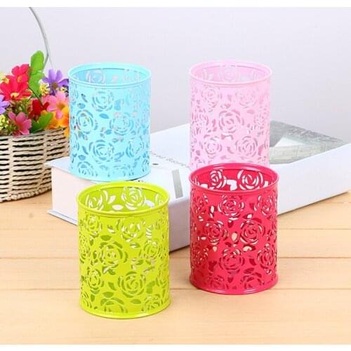 Creative Colorful Pen Holder Round Grid Metal Multifunctional Desktop Office Supplies Storage Decoration for Office