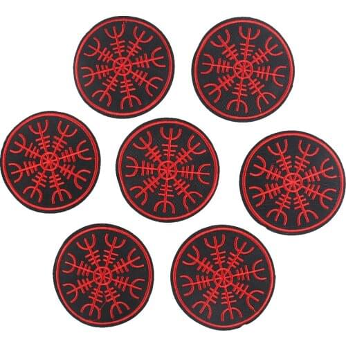 5PCS Viking God of War Symbol Vegvisir Patches Badge Round Embroidery Applique for Clothes Sew on Fabric Apparel Sewing Supplies