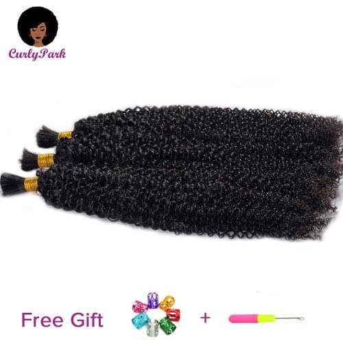 CURLYPARK Kinky Curly 100% Remy Human Hair Bulk Brazilian Hair Extension Natural Black Color Shipping Human Hair Bundles