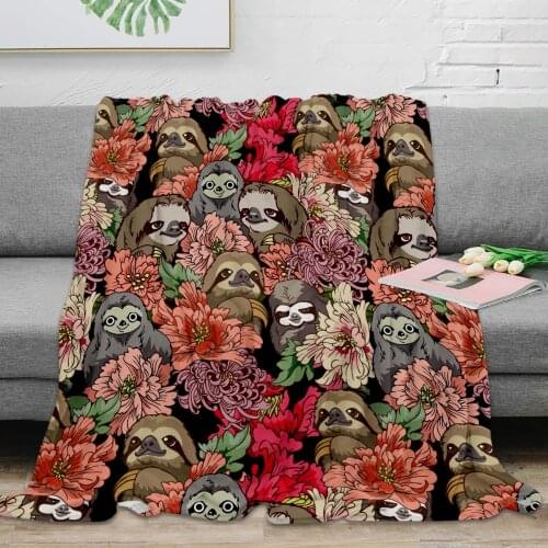 Sloths Throw Blanket Sloths with Flower Soft Warm Microfiber Blanket Flannel Blanket For Bedroom