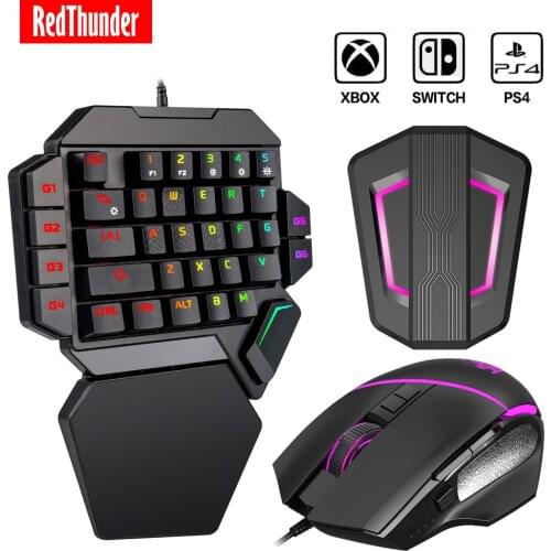 RedThunder P6 Mechanical Keyboard and Mouse Adapter for PS4/Xbox One/Xbox 360/Nintendo Switch, RGB Gaming Combo for Game Console