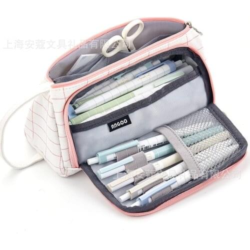 Multi-Function Pencil Case Korean Simple Middle School Girl Canvas Large Capacity Pencil Box Student Pencil Pouch Stationery