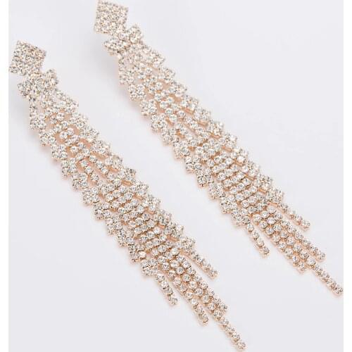 YFJEWE Trendy Style Gold and Silver Color Tassel Full Rhinestone Crystal Drop Earrings Elegant Wedding Accessories Jewelry E462