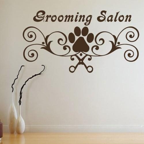 Wall Decals Grooming Salon Decal Trail Paw Print Scissors Vinyl Sticker Pet Shop decoration Home Decor Art Mural wallpaper 2324