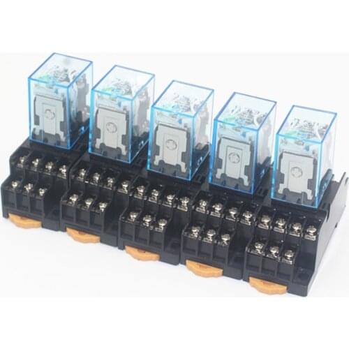 5set MY4NJ Coil AC12V AC24V DC12V DC24V DC 36V AC110V AC220V HH54P 5A Miniature Electromagnetic General Purpose Relay With base