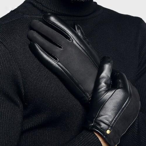 2020 Sheepskin Real Leather Gloves Male Winter Thicken Plus Velvet Keep Warm Casual Driving Gloves For Man Free Shipping TE 2801