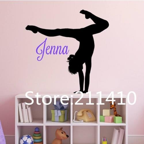 Personalized Name Gymnastics Wall Stickers - Gymnastics Player Wall Art Decal Custom Gift For Girls Nursery Wall Decals A290