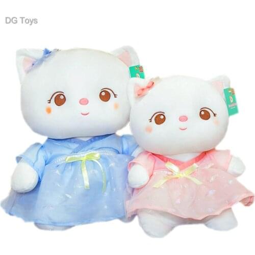 Dressing Big Eyes Cat Baby Cuddly PLushie Doll toys for Girl Pink Blue Dress Puppy Stuffed Cartoon Animals Cats Toys for KIds