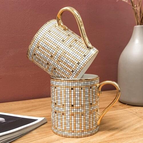 Ins Hot Luxury Coffee Mug Ceramic Nordic Style Water Cup 350ml Mosaic Pattern Lovers Gift