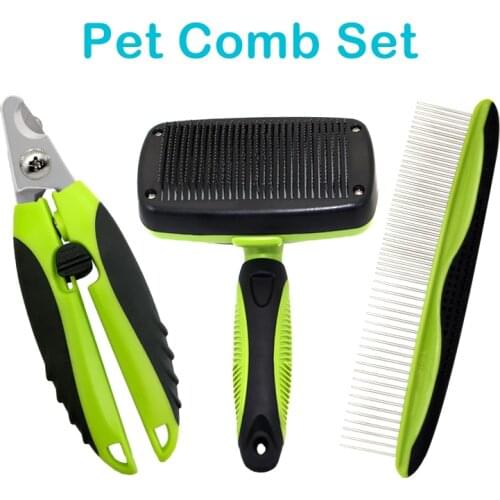 Pet Combs Dog Cat Hair Removal Comb Straight Comb Nail Clippers Anti Static Dog Comb Tool Pet Grooming Set Beauty Tool 3-in-1